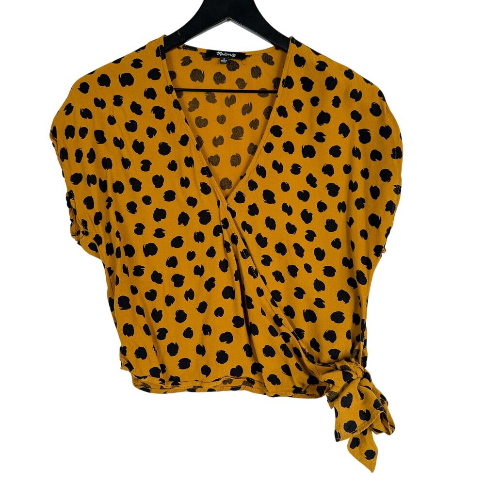 Madewell Sash-tie Wrap Top Blouse Spotted Yellow Black Viscose - S